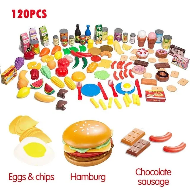 140Pcs Cutting Fruits Vegetables Pretend Play kids Kitchen Toys Miniature Safety Food Sets Educational Classic Toy for Children