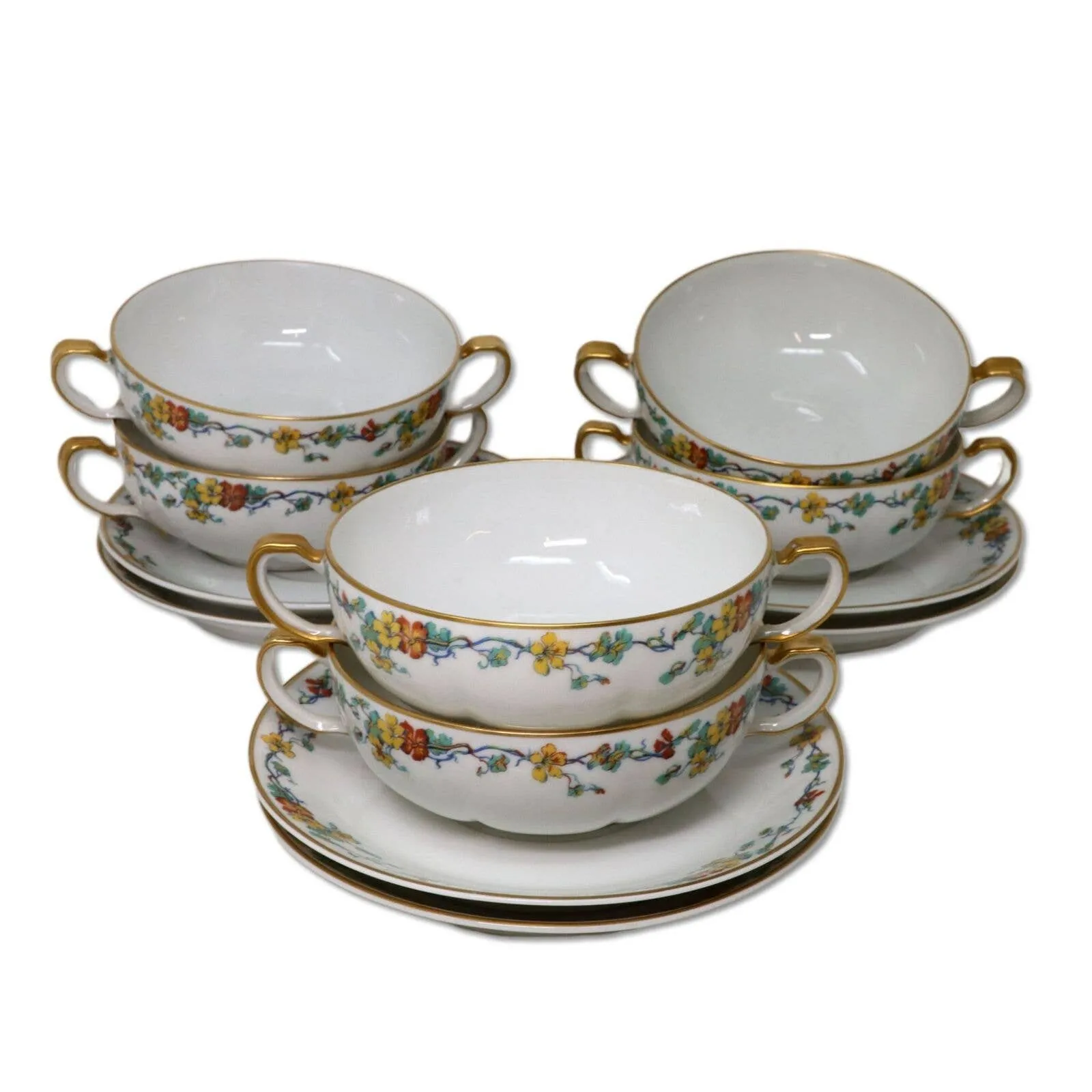 19pc Haviland Limoges Bullion Bowl Serving Set Floral Vine Gold Rim Antique 1926