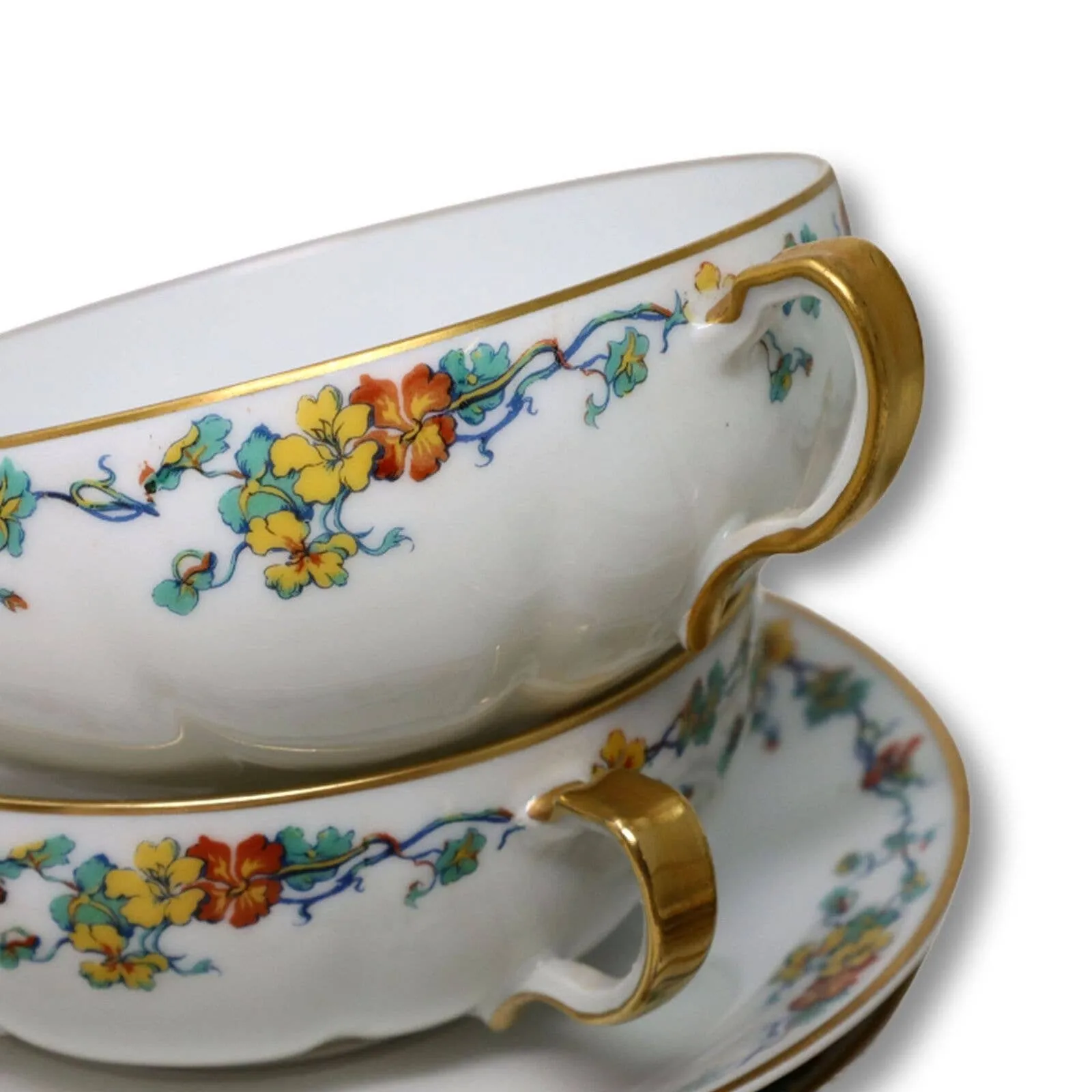19pc Haviland Limoges Bullion Bowl Serving Set Floral Vine Gold Rim Antique 1926