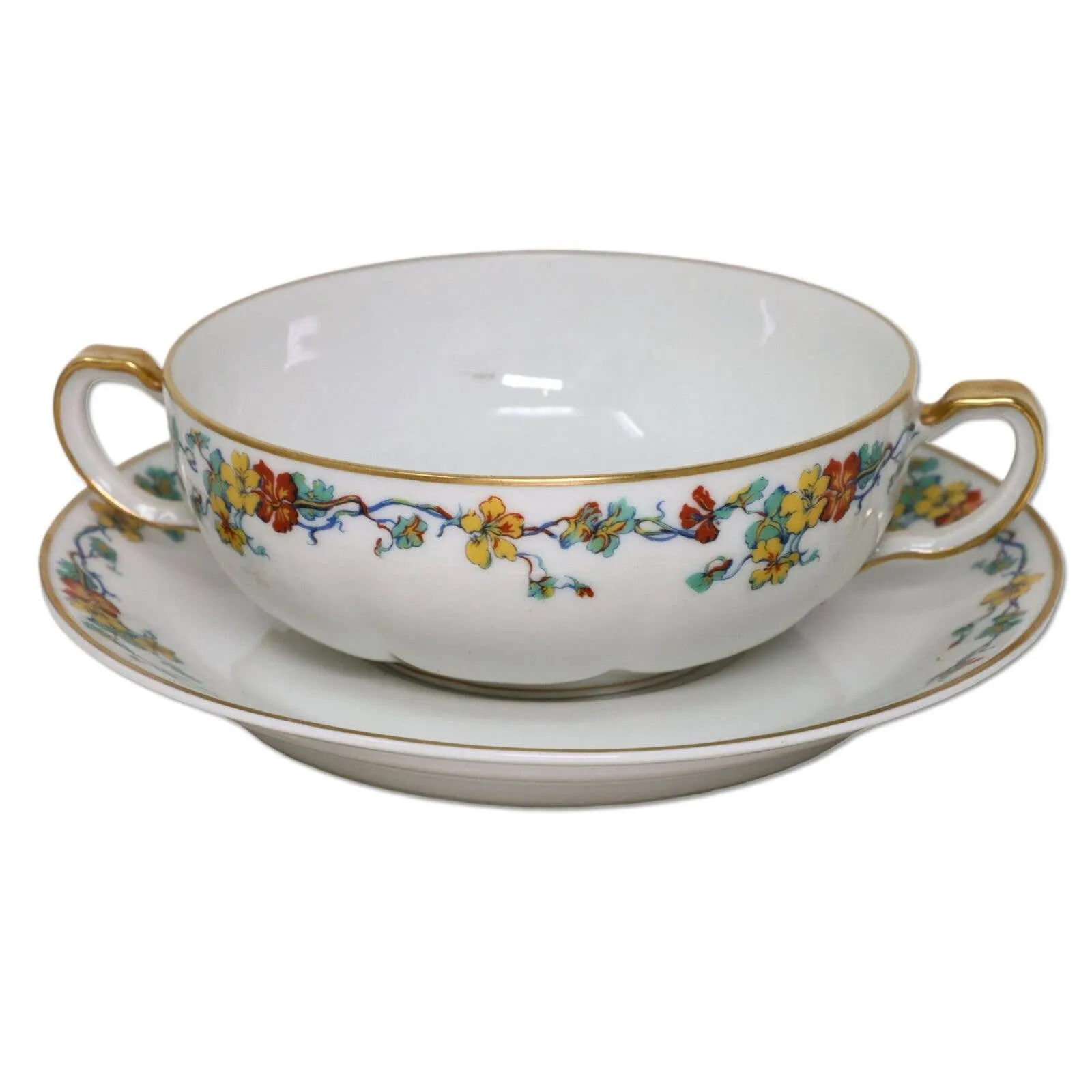 19pc Haviland Limoges Bullion Bowl Serving Set Floral Vine Gold Rim Antique 1926