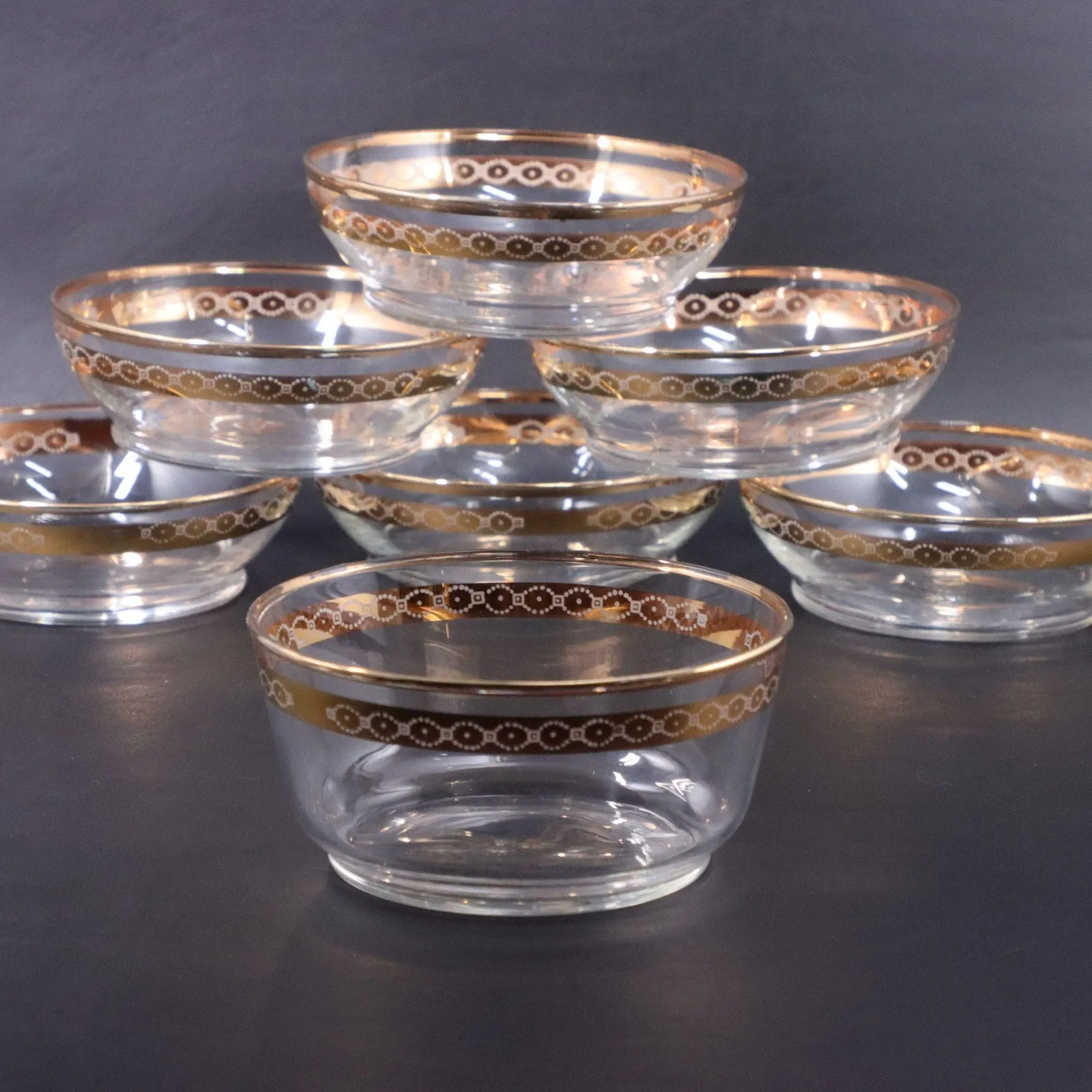 7pc Libbey Victoria 6400-4 Cereal Fruit berry Bowls Gold Vintage MCM 1970’s