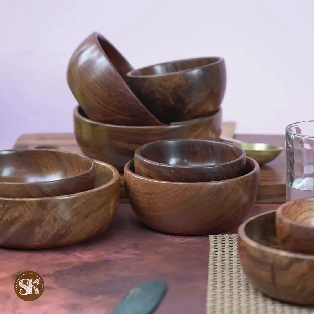 Set of 3 Medium Wooden Bowls | Sheesham Wood | 5 Inch | Toxin-Free