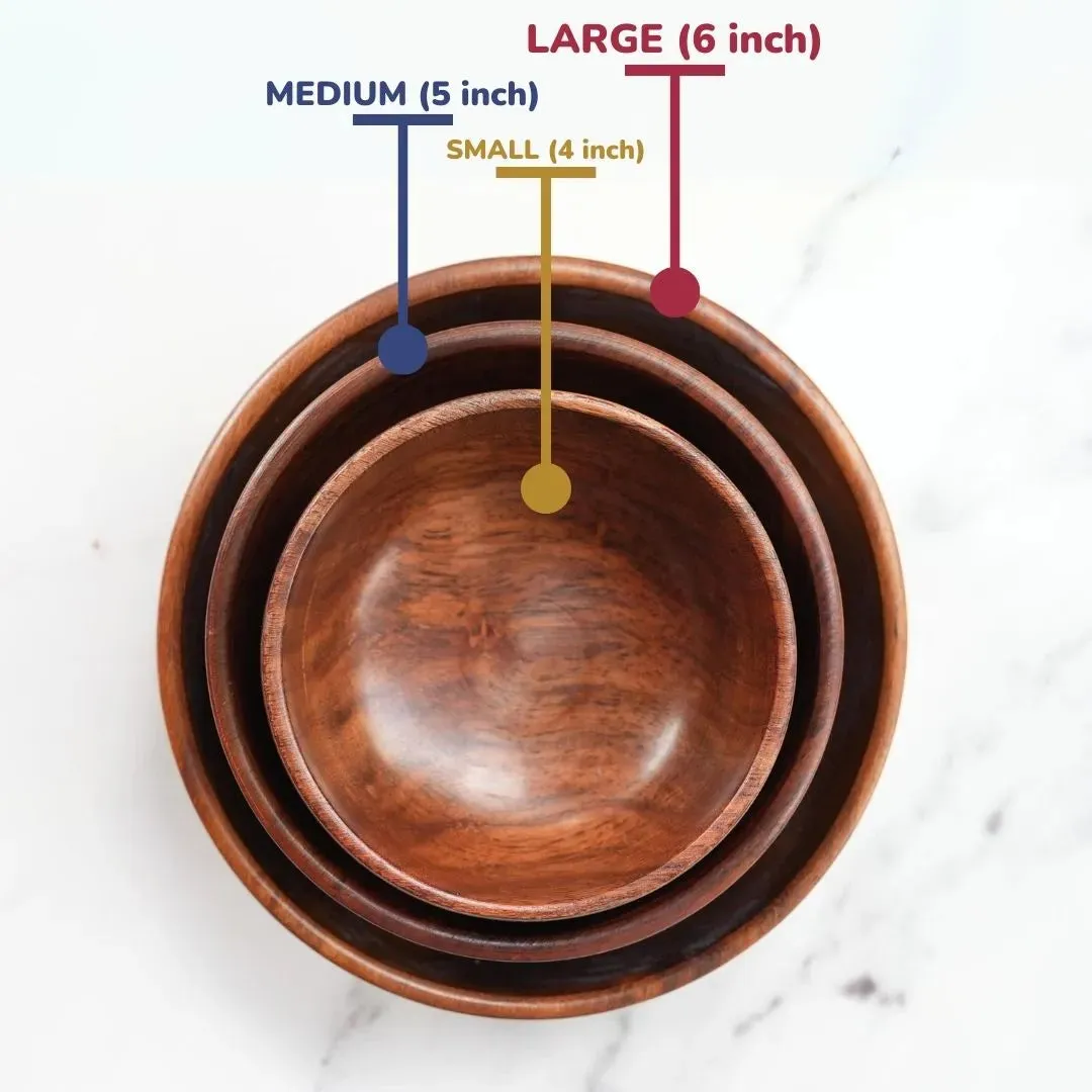 Set of 4 Small Wooden Bowls | Sheesham Wood | 4 Inch | Toxin-Free